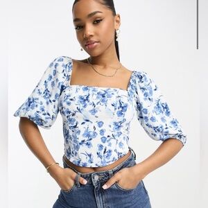Abercrombie & Fitch Blue Floral Corset Top